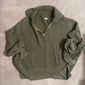 aerie Olive Ribbed Half-Zip Pullover Sweater
